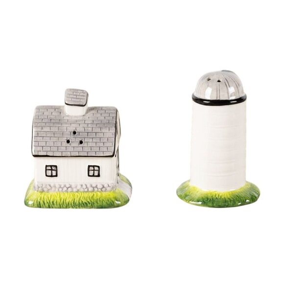 Stoneware Salt & Pepper Set With Barn & Silo Design - Picture 2 of 10